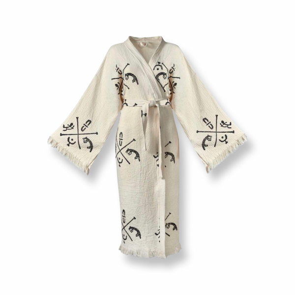 Hand-Woven Natural Cotton Ancient Pattern Turkish Towel Kimono